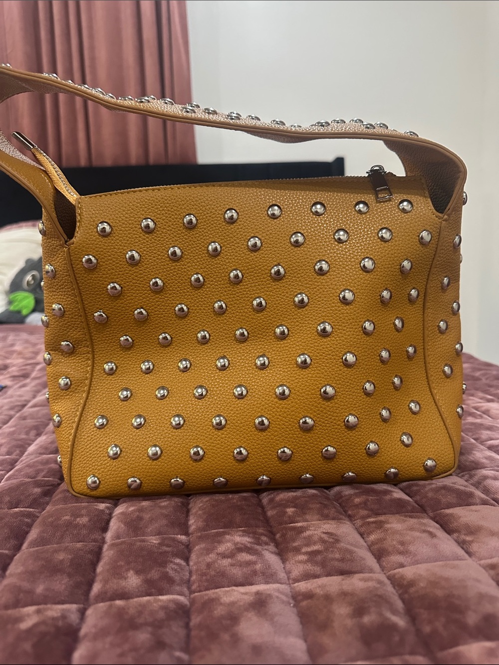 Studded Mustard Shoulder Bag - Women